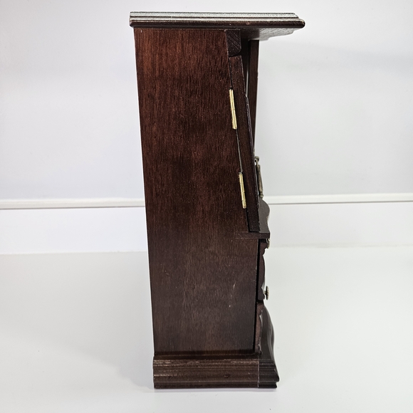 VINTAGE Wood Armoire Jewelry Box Double Etched Flower Glass Doors - Picture 4 of 11